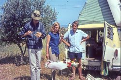 Davfid Hinton (left), Jackie - and me. And Parents Dormobile on way to Sicily